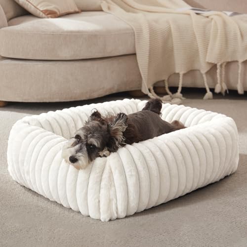 FURTIME Dog Bed for Small Dogs, Washable Orthopedic Dog Bed with Removable Cover, Rectangle Soft Calming Sleeping Puppy Bed Durable Pet Cuddler with Anti-Slip Bottom, Cream, S (20"x19"x6") - color: Cream, size: S (20"x19"x6")