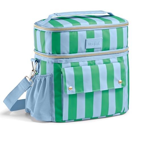Fit & Fresh Sidekick Insulated Cooler Bag – Dual Compartment Leakproof Soft Sided Lunch Cooler, Small Cooler Bag with Crossbody Strap, 15 Can Capacity for Work, Beach & Travel, Coastal Cabana Stripe - color: Coastal Cabana Stripe