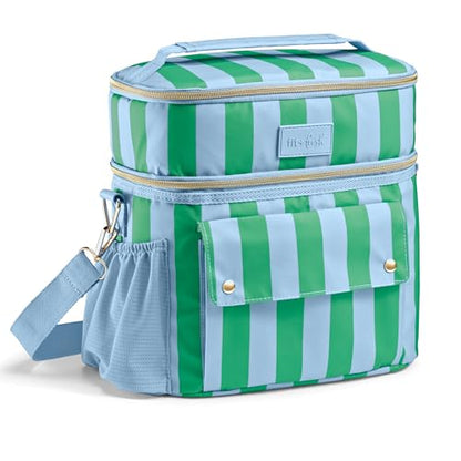 Fit & Fresh Sidekick Insulated Cooler Bag – Dual Compartment Leakproof Soft Sided Lunch Cooler, Small Cooler Bag with Crossbody Strap, 15 Can Capacity for Work, Beach & Travel, Coastal Cabana Stripe - color: Coastal Cabana Stripe