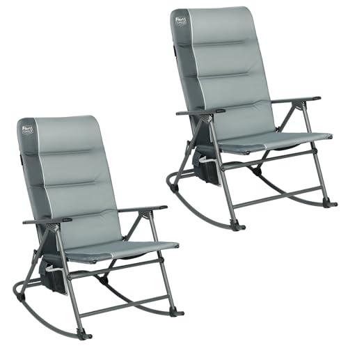 Timber Ridge Oversized Folding Rocking Camping Chair, Padded Outdoor Rocker with High Back, Portable Outdoor Chair for Patio, Garden, Lawn, Supports up to 400 lbs, Grey, 2 Pack - color: Grey-2 Pack