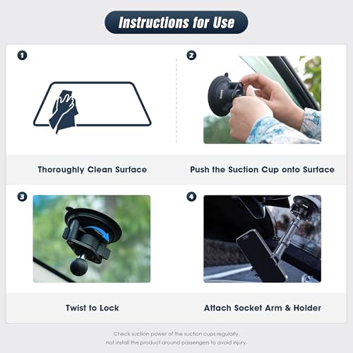 Universal Car Phone Mount, with 25mm Ball Magic Arm and 360° Rotation Phone Holder, Suction Cup Windshield & Dashboard Mount, for iPhone/Samsung/Android, Fits Phone Width 2.56-3.74"(KPS-10) - color: KPS-10