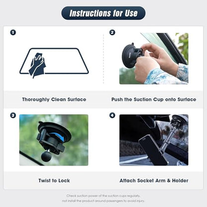 Universal Car Phone Mount, with 25mm Ball Magic Arm and 360° Rotation Phone Holder, Suction Cup Windshield & Dashboard Mount, for iPhone/Samsung/Android, Fits Phone Width 2.56-3.74"(KPS-10) - color: KPS-10