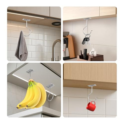 Banana Hook Under Cabinet,Adhesive Bananas Hanger with Fordable Design,Durable Metal Banana Holder for Hanging Bananas,Kitchen Organization Or Multi-Purpose Home Us(Silver) - size: 1 Piece