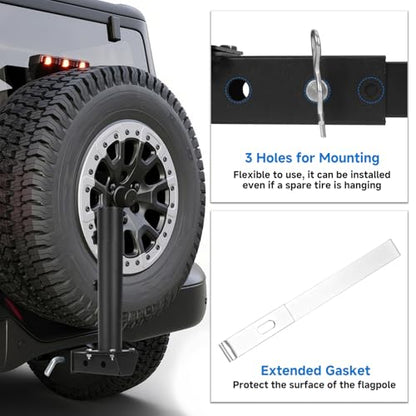 Heavy Duty RV Flag Pole Mount Kit, Frame/Hitch/Bumper Mount 3 in 1, Flag(Starlink) Pole Holder Suitable for RV, Truck, Trailer, SUV, Camper