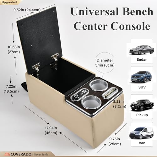 Coverado Car Center Console, Universal Rear Bench Seat Consoles, Back Seat Car Organizer, Seat Organizer with Cup Holder+Phone Holder, Central Armrest Box Back Seat Storage Box (Upgraded, Beige) - color: Beige, style: Update