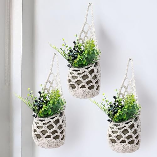 3 Packs Hanging Planters for Indoor Plants up to 4 in., Wall Plant Holder | Plant Hanger Indoor, Wall Planters for Indoor Plants, Hanging Plant (3PK, for 4 inch Pot) - color: Beige X 3pc