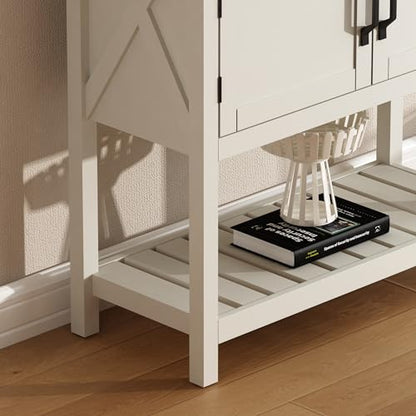 ChooChoo Farmhouse Console Table, Entryway Table with Storage Shelf, Coffee Bar Cabinet, Narrow Buffet Sideboard for Kitchen, Hallway, Living Room, White - color: White