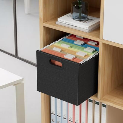 ROSONG Black Wood File Organizer Box - Filing Bin for Letter & A4 Size Wood Decorative Hanging File Folders Storage Crate with Handle, Sturdy Home Office Filing Cabinet System