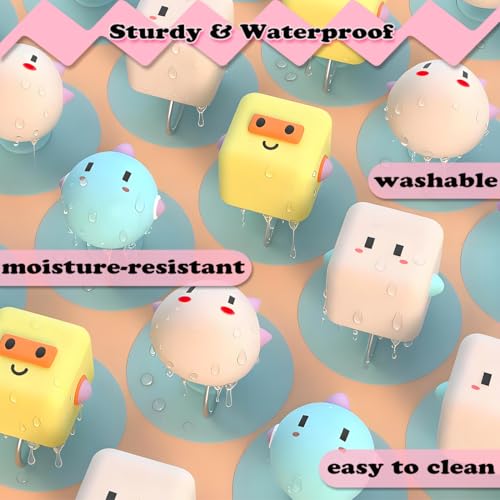 Multi-Purpose 3D Adhesive Hooks - Set of 4 Cartoon Hooks, Door Stopper, Sliding Door Handle, Drawer Pull & Toilet Lid Lifter, No Drill Decorative Wall Hooks for Kitchen, Bathroom, Door, Cabinet
