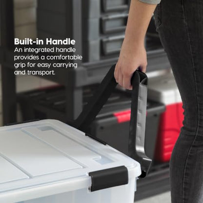 IRIS USA 106 Quart WEATHERPRO Wheeled Plastic Storage Bin Tote Organizing Container with Durable Lid and Seal and Secure Latching Buckles, Clear/Black, 3 Pack - size: 106 Qt, style: 3 Pack