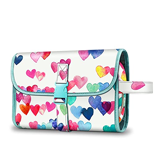 Fintie Portable Toiletry Cosmetic Travel Bag, Large Water Resistant Hanging Makeup Organizer Storage Pouch Case for Women Girls (Raining Hearts) - color: Raining Hearts