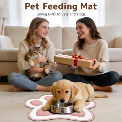 Dog Food Mat for Bowls, Absorbent Quick Dry Dog Cat Mats for Food and Water, Non-Slip Backing Pet Mat Pet Supplies - Pink 15.74 inch - color: Paw3