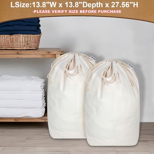 Canvas Laundry Bags with Handles & Square Base13.8"Wx13.8"Dx27.6"H, Large Heavy Duty Laundry Hamper Bag, College Dorm Washable Drawstring Canvas Dirty Clothes Sack (Beige,2 Pack) - color: Beige 2-Pack | Square Base, size: 13.8"Wx13.8"Depthx27.6"H