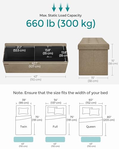 Folding Storage Ottoman Bench by SONGMICS - color: Camel Brown, size: 15"D x 43"W x 15"H