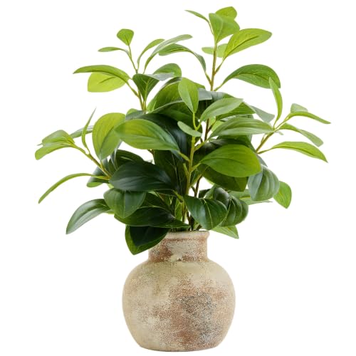 AlphaAcc 17" Artificial Fig Leaf Plant in Vintage Ceramic Pot - Faux Ficus Greenery for Kitchen, Living Room & Rustic Decor - color: Artificial Fig Leaf Plant in Vintage Ceramic Pot17"