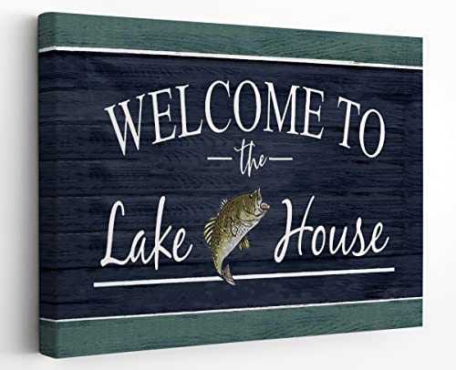 BXFAHZJ Welcome To The Lake House Fish Wall Art Canvas Farmhouse Lake Theme 14x11 Inch Prints Decor For Home Bedroom Living Room Lake House Porch,Gift For Lake Lovers - color: Welcome To The Lake House