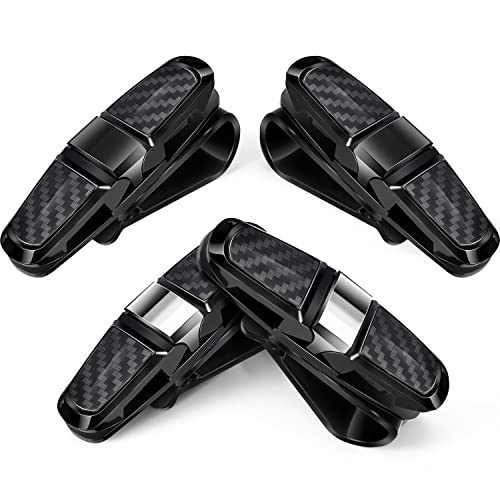 Boao 4 Pcs Sunglasses Holders for Car Sun Visor, Glasses Ticket Card Clip Mount Hanger, Double-Ends Clip 180 Degree Rotational Car Visor Accessories(Black, Silver) - color: Black, Silver
