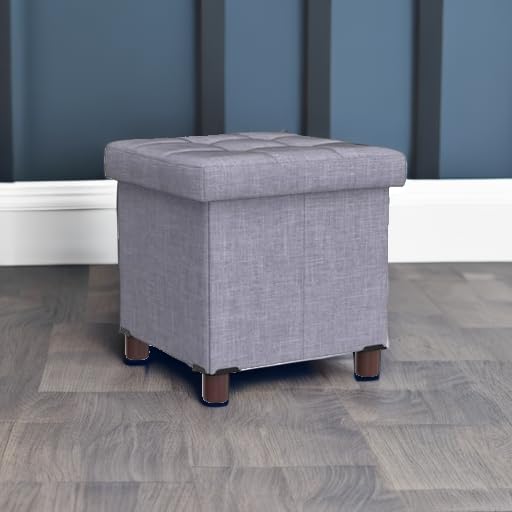15 Inch Storage Ottoman with Wooden Legs - Cube Foot Rest Stool, Square Footstool, Comfortable Seat with Lid, Foldable Fabric Ottoman, Space-Saving Grey - color: Squ Grey