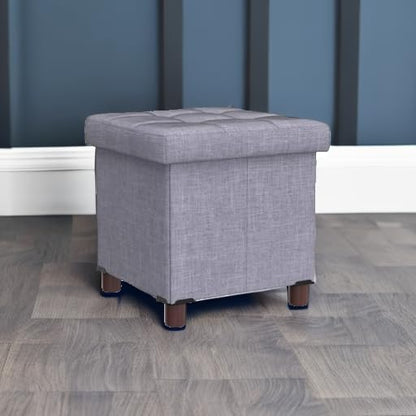 15 Inch Storage Ottoman with Wooden Legs - Cube Foot Rest Stool, Square Footstool, Comfortable Seat with Lid, Foldable Fabric Ottoman, Space-Saving Grey - color: Squ Grey