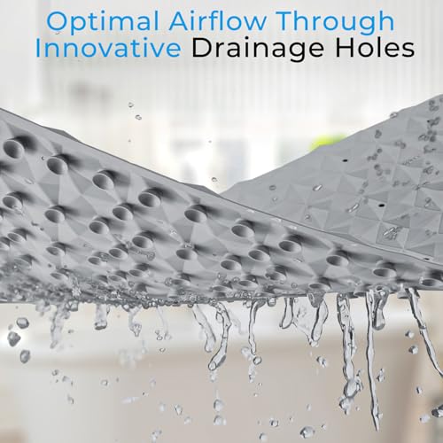 Non Slip Bathtub Mat for Bath Tub Shower - Natural Rubber Mat with 241 Suction Cups - Soft Bathroom Safety Mat - Unique Diamond Pattern - Fatigue Relief - Machine Washable - 16 × 28 Inch - color: Gray With Holes, size: 28" x 16" (Rectangular)