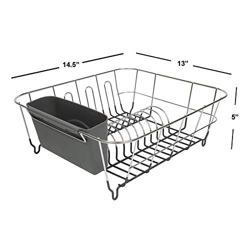 Dish Drying Rack & Cutlery Holder 2 Piece Set ✅ Compact Sink-Fitting Dish Drainer with Rubberized Undercoating ✅ Space-Saving Kitchen Organizer for Plates, Cups, Bowls & Utensils In Sink, Dark Gray