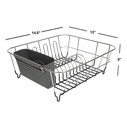 Dish Drying Rack & Cutlery Holder 2 Piece Set ✅ Compact Sink-Fitting Dish Drainer with Rubberized Undercoating ✅ Space-Saving Kitchen Organizer for Plates, Cups, Bowls & Utensils In Sink, Dark Gray
