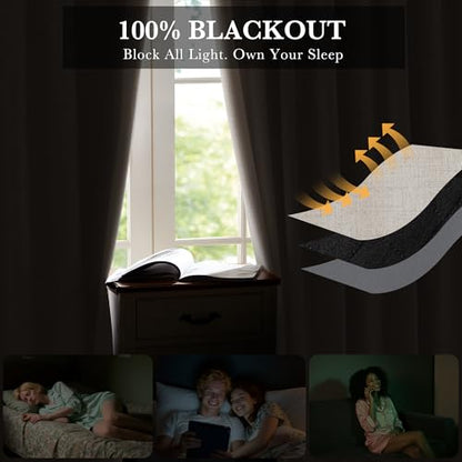 RYB HOME Natural Beige 100% Blackout Curtains 63 inch Long, Light Blacking & Thermal Insulated Curtains for Nursery/Bedroom/Kids'Room, Back Tab & Rod Pocket Window Treatment, W52 x L63, 2 Panels - color: Natural Beige, size: 52"W x 63"L (Pack of 2)