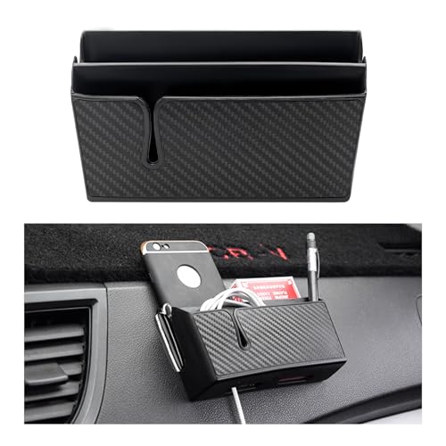Dickno Car Storage Box - Multifunctional Carbon Fiber Car Cell Phone Holder, Auto Dashboard Pocket Organizer, Vehicle Interior Accessories for Storge Phone Key Coin (Large) - color: Large