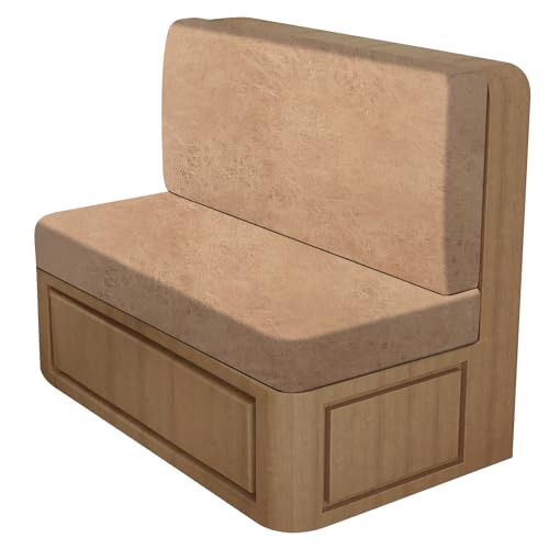 Leather Look RV Dinette Cushion Covers, Stretch Camper Cushion Slipcovers for Travel Trailer Couch RV Booth Seat, Replacement Camper Sofa Chair Protector (1 Backrest Cover & 1 Bench Cover,Light Khaki) - color: Sandy Beige, size: 1 Set