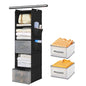 5-Layer Suspended Fabric Shelf Organizer, Equipped with 2 Sturdy Hooks, 2 Separate Drawers, and Foldable Hanging Storage (Black) - color: 5-shelf Black