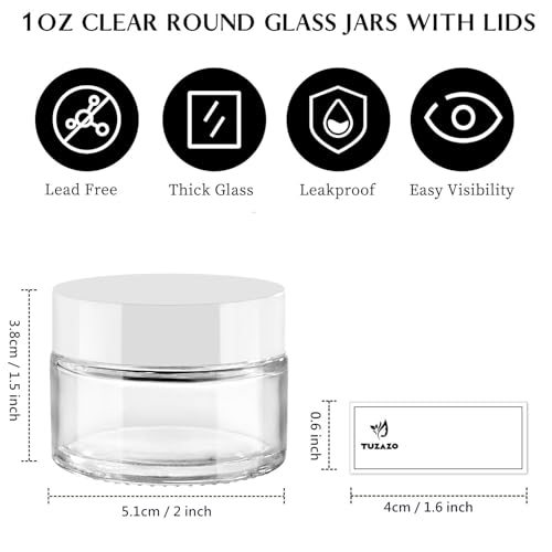 1 oz Glass Jars with Lids & Inner Liners, 4 Pack Small Glass Jars Thick Round Airtight Travel Containers for Cosmetics Cream Lotions Powders | Essential oil Beauty Products | Candle Making Jar - color: 1 oz Clear-White Lid