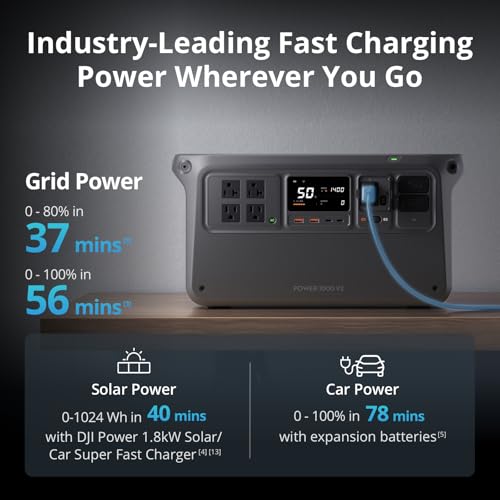 DJI Power 1000 V2 Portable Power Station, Foldable Solar Panel, 1024Wh LFP Battery, 2600W Stable Output, 0-80% in 37 Mins, Enhanced Safety, Ultra-Quiet, Camping, Blackout, RV - color: Black-3