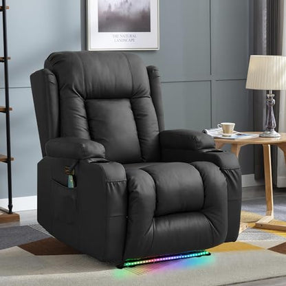 TUNYI Power Recliner Sofa with Massage & Heat Home Theater Seating with Console RV Recliner Sofa with USB/Storage/Side Pocket/LED Light (Black, 1PC) - color: Black, size: 1 Seat