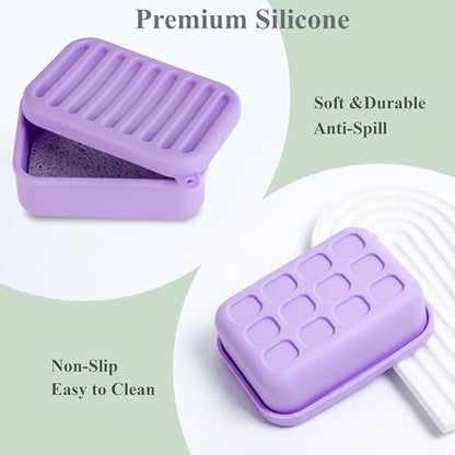Portable Leakproof Travel Soap Case, Silicone Travel Soap Case, Compact Soap Holder with Drainage Layer, Travel Soap Holder for Camping, Gym, Outdoor (Light-Purple) - color: Light-purple