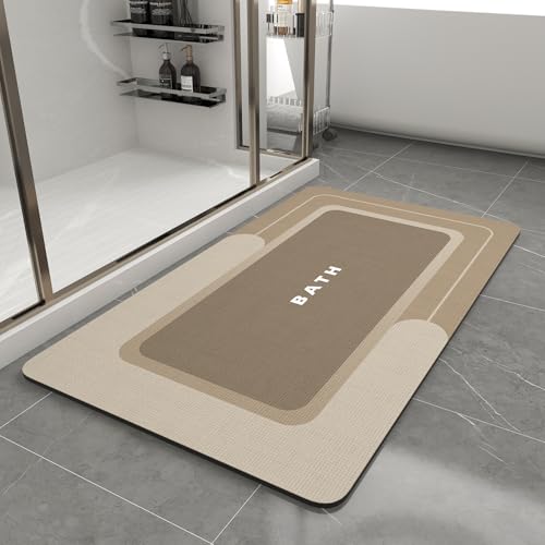 MontVoo Bath Mat-Bath Mat Rug Non Slip Super Absorbent Stain Resistant Quick Dry Thin Bathroom Rug-Bath Mats for Bathroom Floor Bathtub Vanity-Bathmat Bath Rug Easy Care-17"x35",Beige - color: Beige, size: 17"x35"(rectangular)