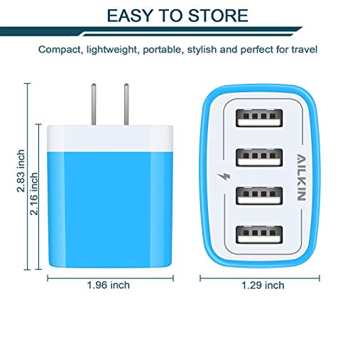 Wall Charger, USB Charger Adapter, 4.8A 4Multi Port Fast Charging Station | Power Base Block Plug Cube Brick for iPhone, iPad, Samsung Galaxy, Moto, Google Pixel, Kindle Fire Plug Cargador Carro - color: Blue