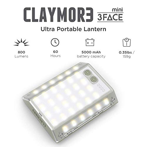 CLAYMORE 3Face Mini (Light Gray) - Lightweight and Portable LED Area Light for Outdoors, Camping, Tent, Emergency, and Industrial Use. Rechargeable Lantern with USB-C, Up to 60 Hours Battery Life. - style: Light Gray (3Face)