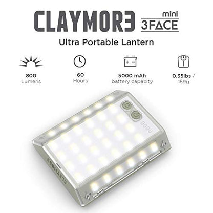 CLAYMORE 3Face Mini (Light Gray) - Lightweight and Portable LED Area Light for Outdoors, Camping, Tent, Emergency, and Industrial Use. Rechargeable Lantern with USB-C, Up to 60 Hours Battery Life. - style: Light Gray (3Face)