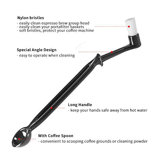 Espresso Machine Cleaning Brush Set - CAFEMASY 5 Pieces Coffee Cleaning Brush Natural Bristles Wooden Brush for Coffee Grinder and Nylon Brush for Espresso Machine Cleaning