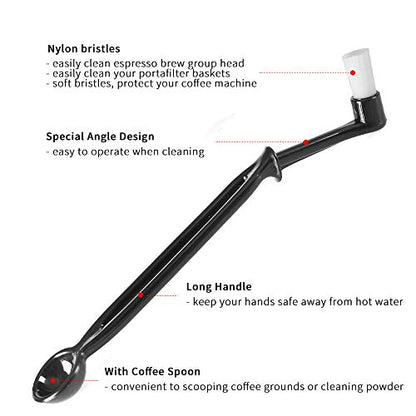 Espresso Machine Cleaning Brush Set - CAFEMASY 5 Pieces Coffee Cleaning Brush Natural Bristles Wooden Brush for Coffee Grinder and Nylon Brush for Espresso Machine Cleaning