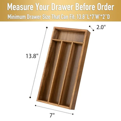 Acacia 4 Slot Silverware Drawer Organizer - Cutlery Holder with Flatware Tray - color: Acacia, size: 4 Slots