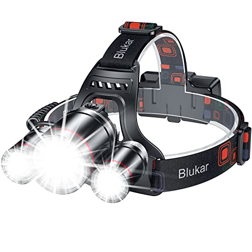 Blukar LED Rechargeable Headlamp,Super Bright Rechargeable Headlight Flashlight-3 Lights 5 Modes,Zoomable,Spotlight&Floodlight Combination,IPX6 Waterproof,20+Hrs Runtime for Running,Hiking,Camping etc