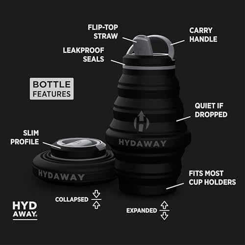 HYDAWAY 17oz Collapsible Water Bottle - BPA-Free, Leakproof, Lightweight, and Space-Saving - Perfect for Travel, Hiking, and Everyday Hydration - color: Midnight