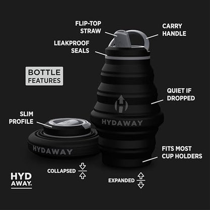 HYDAWAY 17oz Collapsible Water Bottle - BPA-Free, Leakproof, Lightweight, and Space-Saving - Perfect for Travel, Hiking, and Everyday Hydration - color: Midnight