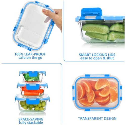 KOMUEE 24 Pieces Glass Food Storage Containers Set,Glass Meal Prep Containers, BPA-Free Airtight Glass Storage Containers with lids,Freezer, Microwave and Oven Safe,Blue - color: Blue