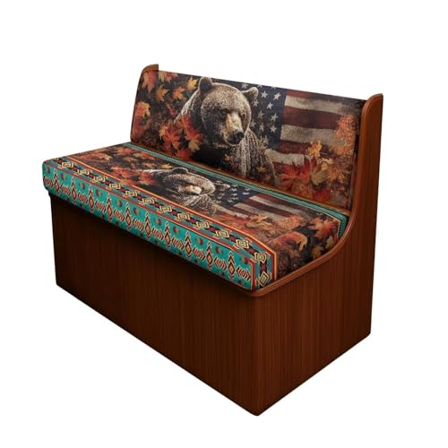 RV Dinette Cushion Covers Stretch Camper Cushion Cover Booth Seats, Aztec Bear Maple Leaf Print Washable Sofa Furniture Protector Replacement Slipcovers for Travel Trailer Couch - color: Aztec Bear Maple Leaf