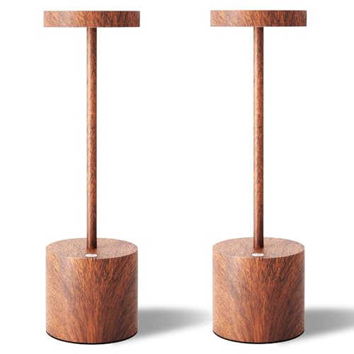 TBBGA LED Cordless Table Lamps Set of 2,Portable Rechargeable 5000mAh Outdoor Table Lamp,3 Color Stepless Dimming Battery Powered Lamp, Table Light for Outside/Patio/Restaurant/Home.(Wood Grain) - color: Wood Grain2