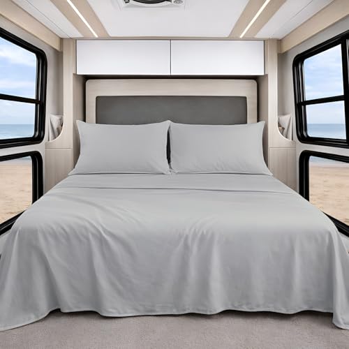 Shreem Linen Luxury 4 Piece Microfiber RV Sheet Set, Deep Pocket Fits Up to 10 inch, Soft, Wrinkle-Resistant, Camper, Travel Trailer Bedding, 3/4 Full Bunk 48x75, Light Grey - color: Light Grey, size: 3/4 Full Bunk - 48x75