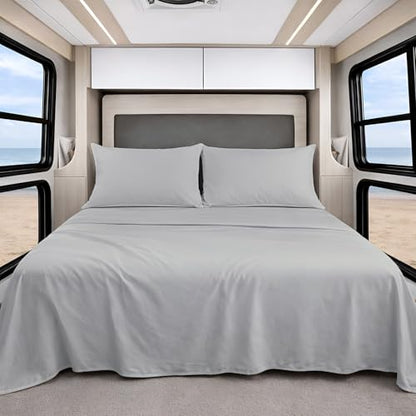 Shreem Linen Luxury 4 Piece Microfiber RV Sheet Set, Deep Pocket Fits Up to 10 inch, Soft, Wrinkle-Resistant, Camper, Travel Trailer Bedding, Camper Queen 60x80, Light Grey - color: Light Grey, size: Camper Queen - 60x80
