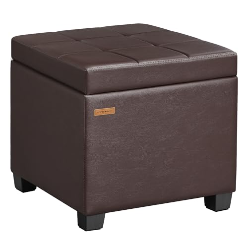 SONGMICS Square Storage Ottoman, Foot Stool Footrest with Legs, Ottoman Cube with Hinged Lid, for Living Room, Bedroom, 16.9 x 16.9 x 18.1 Inches, Synthetic Leather, Deep Burgundy ULOM519RF01 - color: Deep Burgundy, size: 16.9"D x 16.9"W x 18.1"H, style: